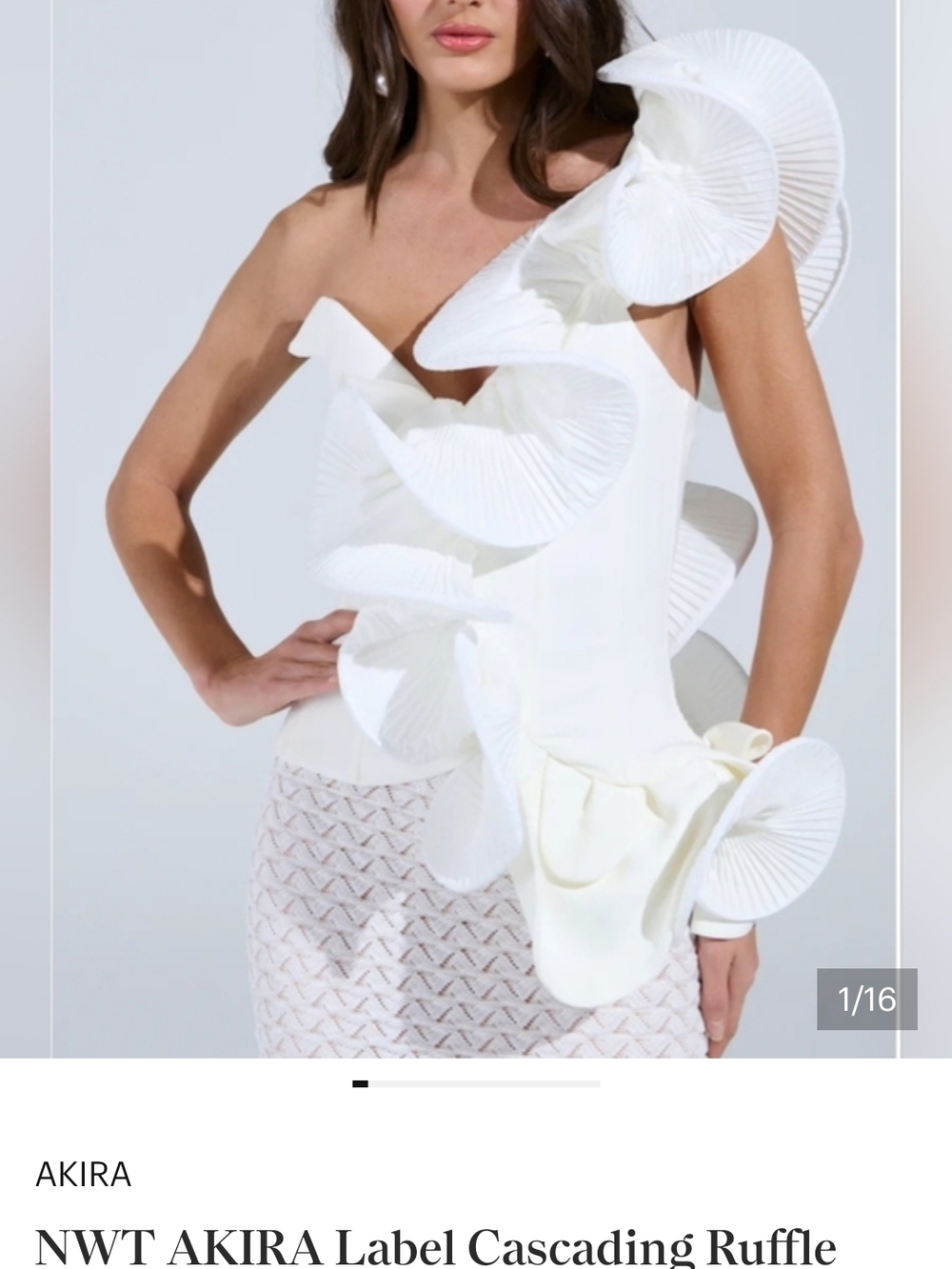 AKIRA White One-Shoulder Cascading Ruffle Top Women’s Size XL